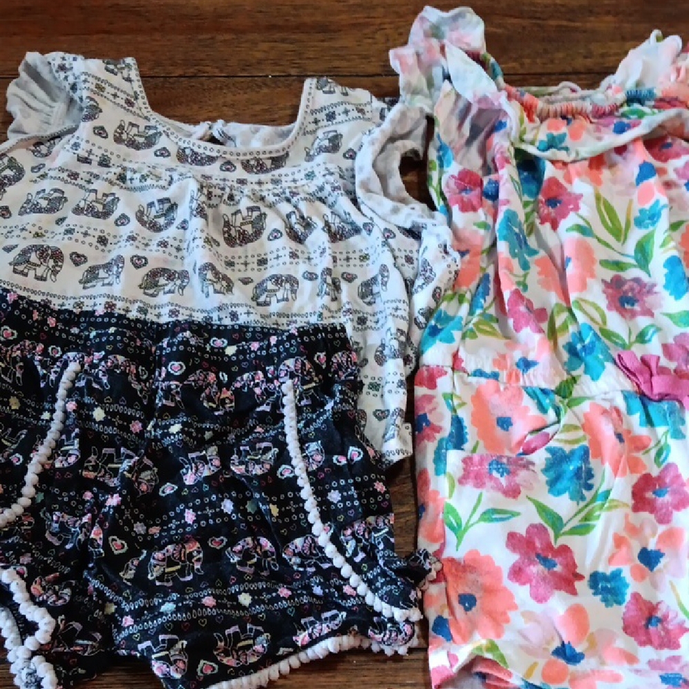 Floral and Elephant Print Baby Rompers